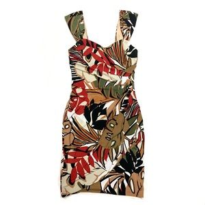 Cache leaf print body con dress ruched side! Beautiful!